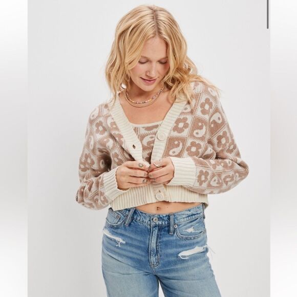 American Eagle AE YIN & YANG CARDIGAN Cropped Sweater Extra Small - Picture 1 of 7